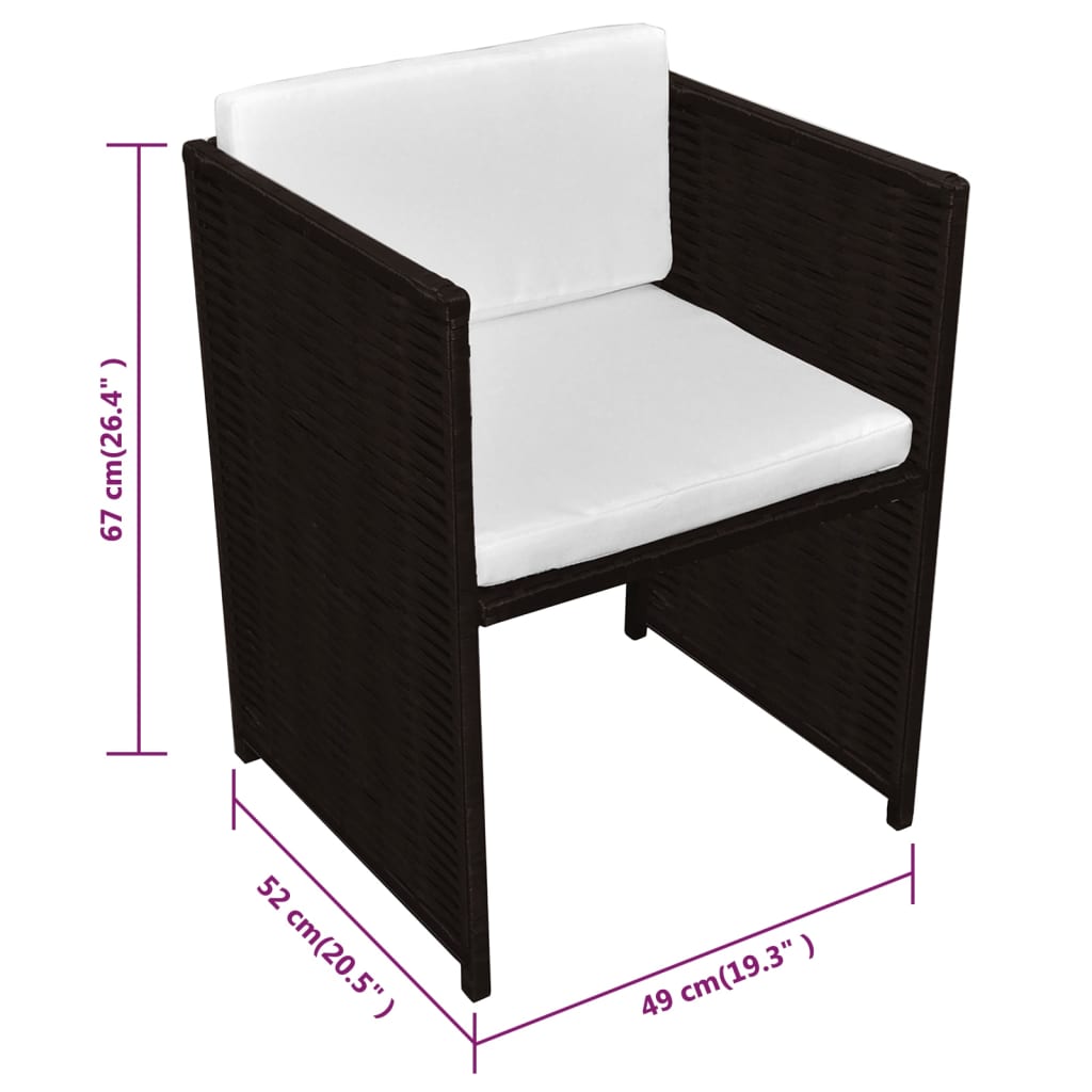 3-delige Bistroset met kussens poly rattan bruin