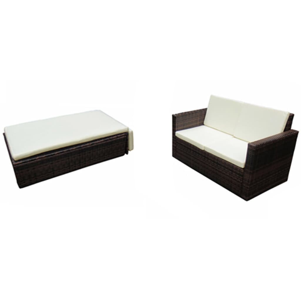 2-delige Loungeset met kussens poly rattan bruin