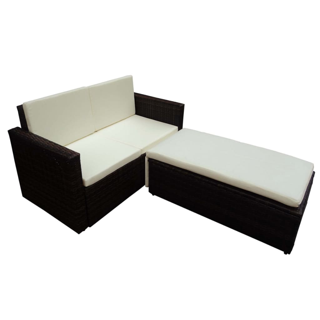 2-delige Loungeset met kussens poly rattan bruin