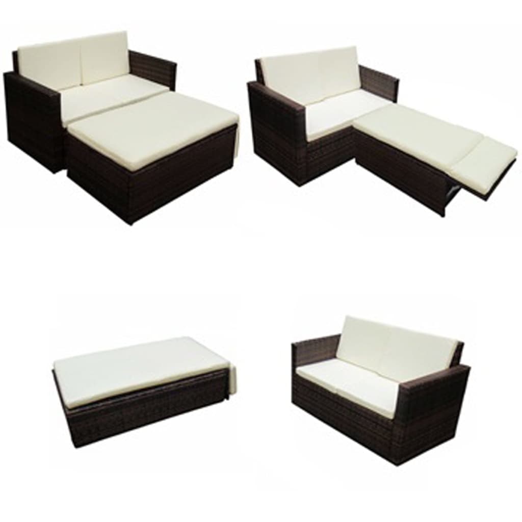 2-delige Loungeset met kussens poly rattan bruin