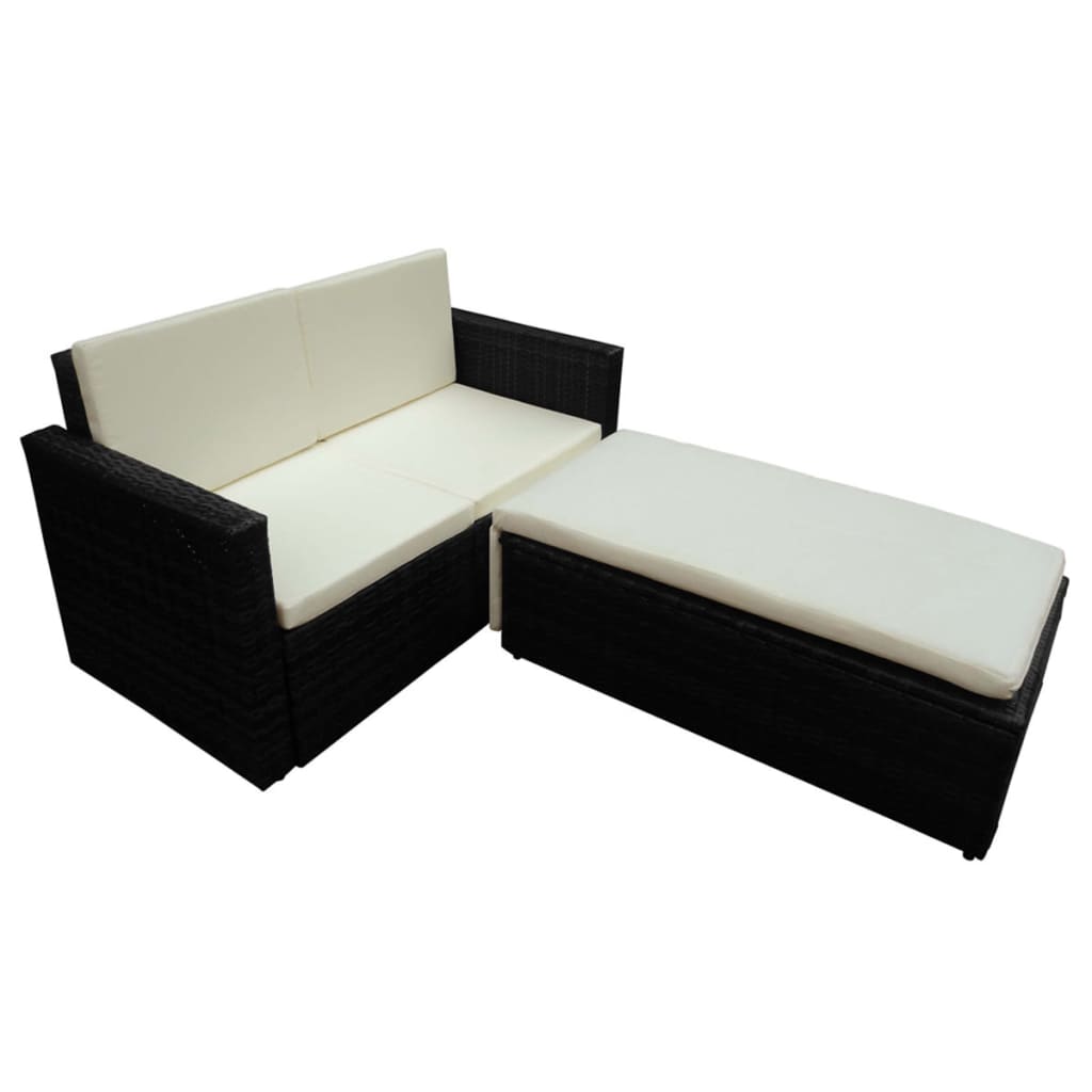 2-delige Loungeset met kussens poly rattan zwart