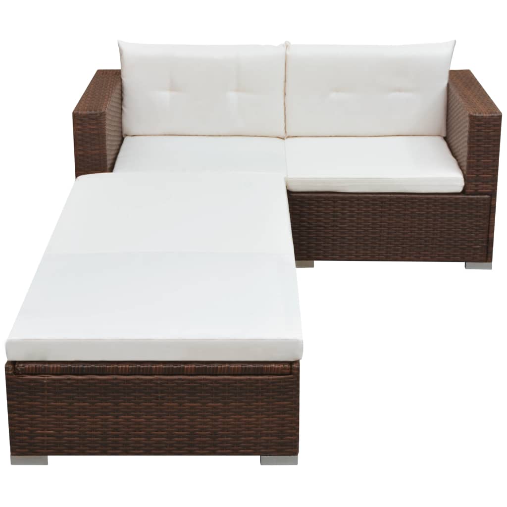 3-delige Loungeset met kussens poly rattan bruin