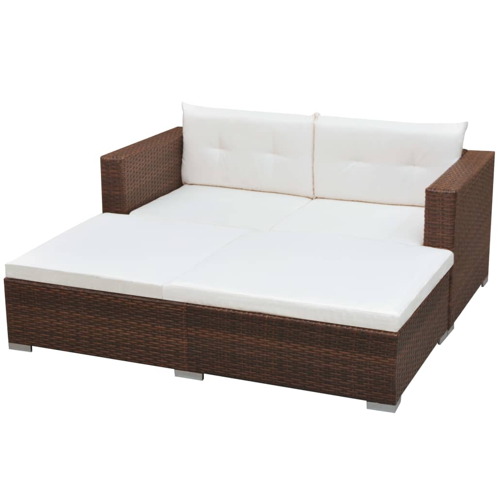 3-delige Loungeset met kussens poly rattan bruin