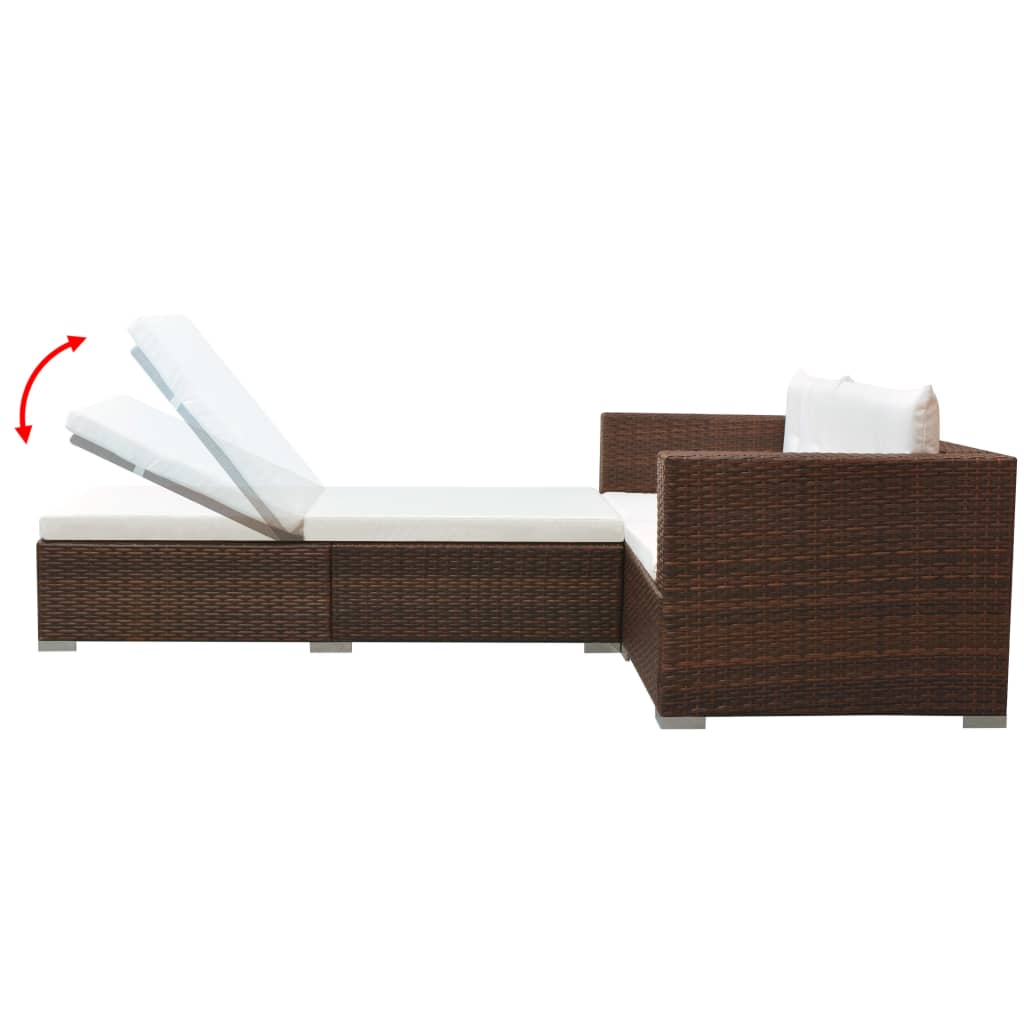 3-delige Loungeset met kussens poly rattan bruin