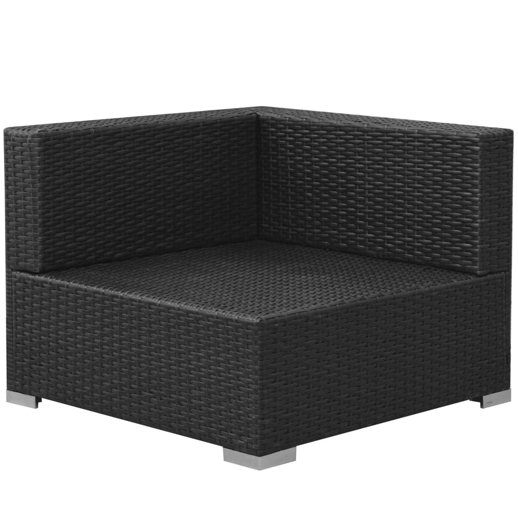 3-delige Loungeset met kussens poly rattan zwart