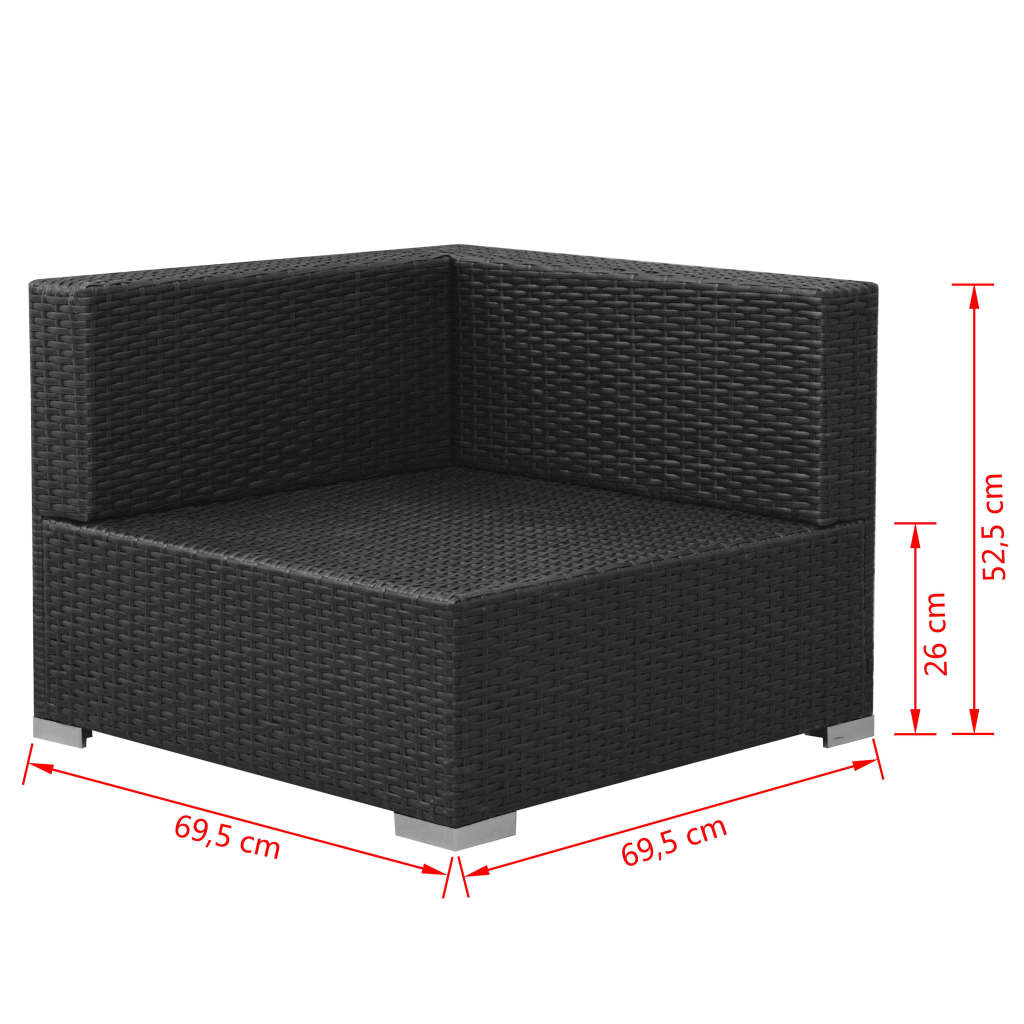 3-delige Loungeset met kussens poly rattan zwart