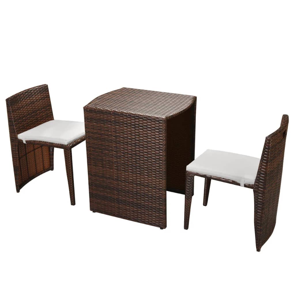 3-delige Bistroset met kussens poly rattan bruin