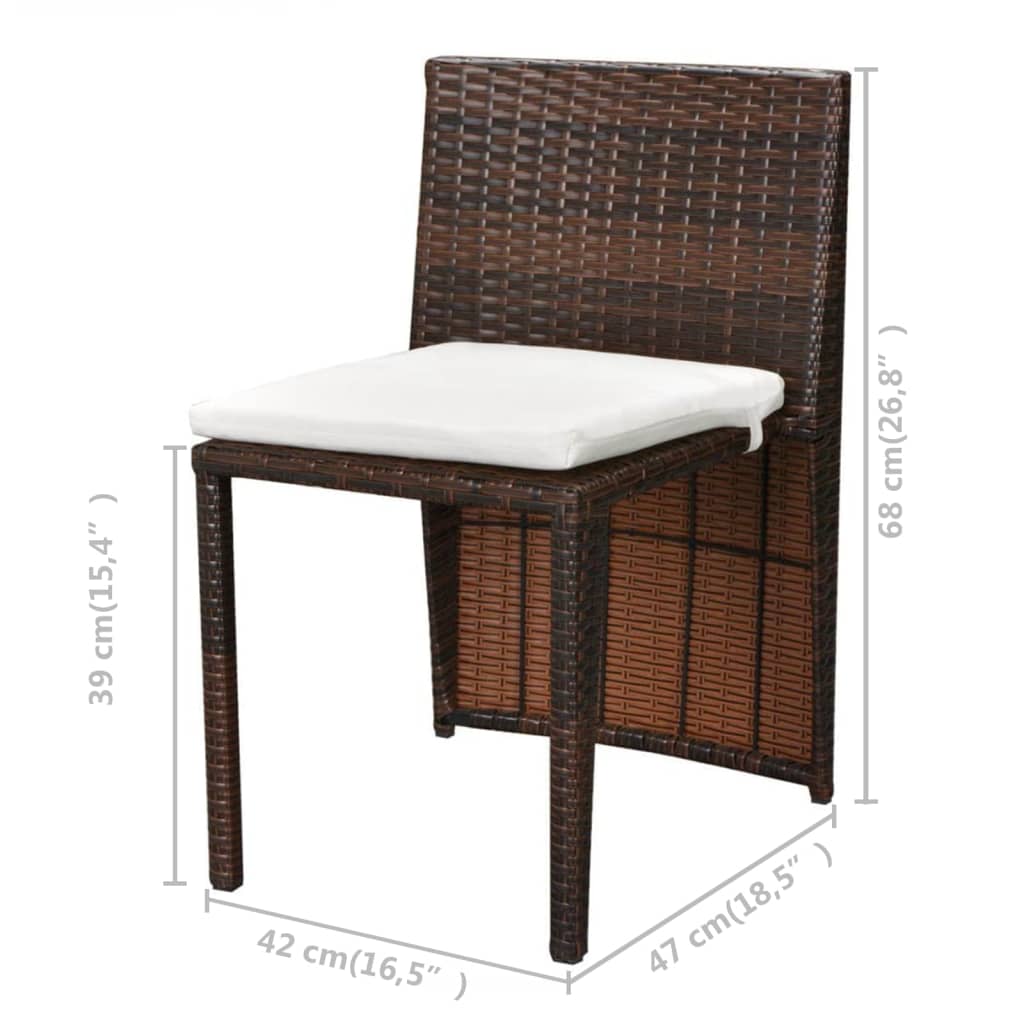 3-delige Bistroset met kussens poly rattan bruin