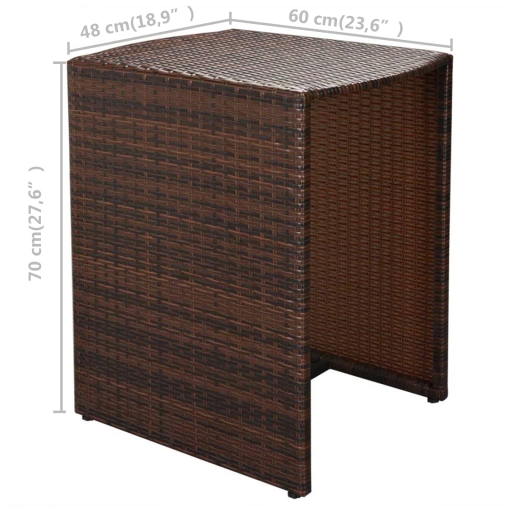 3-delige Bistroset met kussens poly rattan bruin