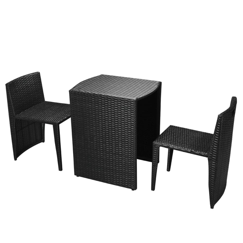 3-delige Bistroset met kussens poly rattan zwart