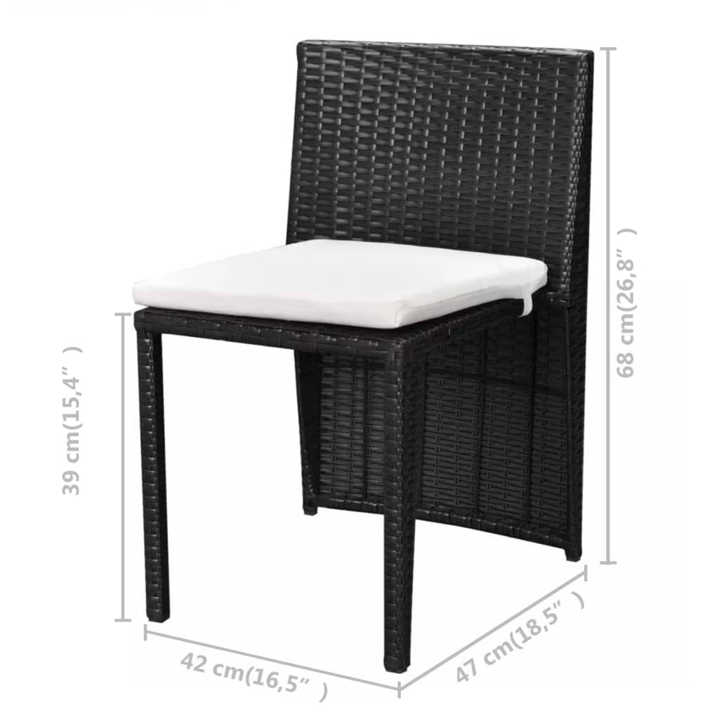 3-delige Bistroset met kussens poly rattan zwart