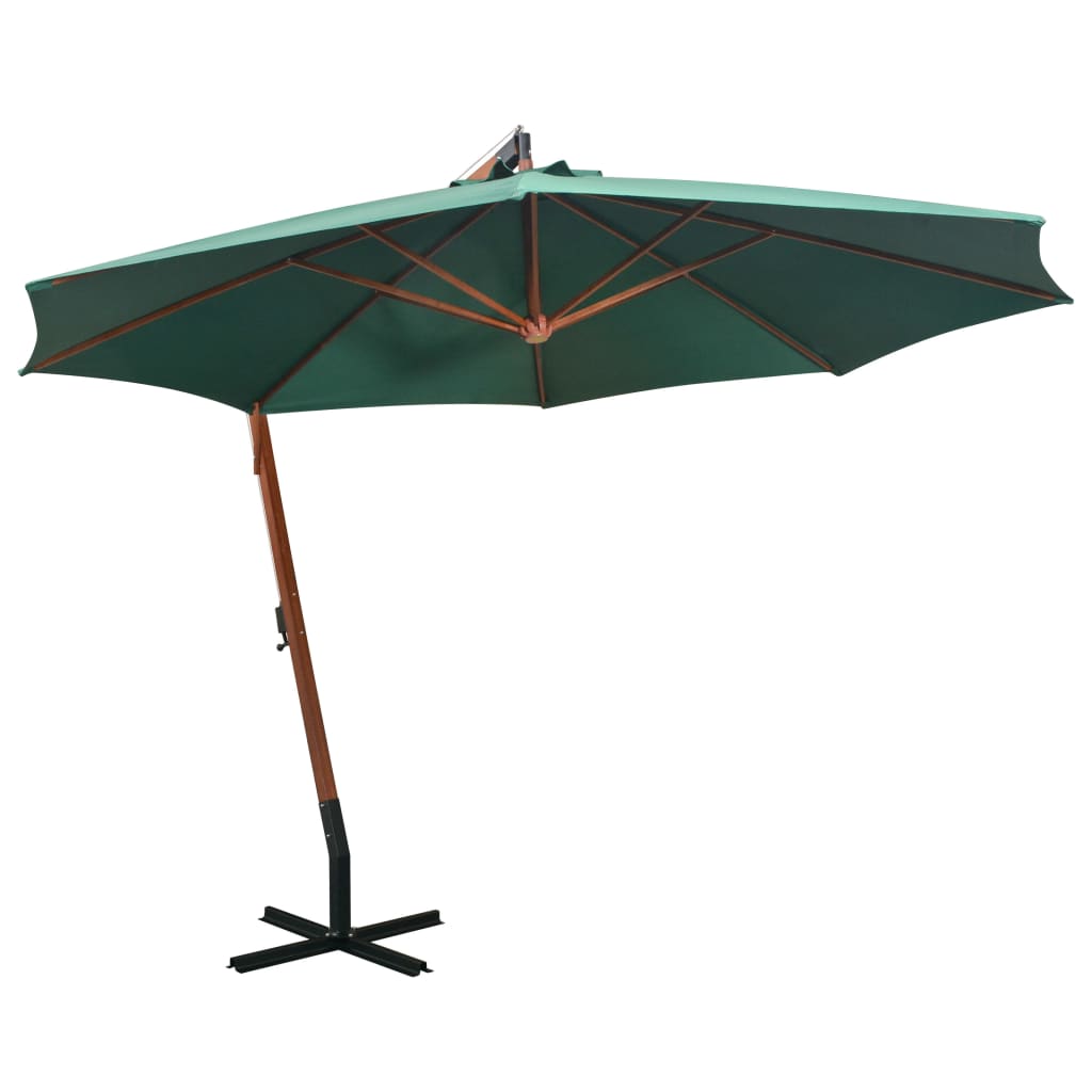 Zweefparasol 350 cm houten paal groen