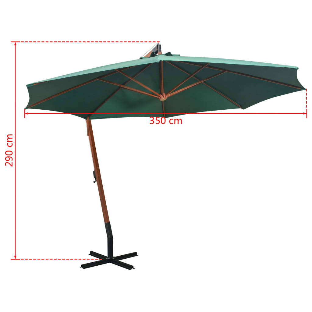 Zweefparasol 350 cm houten paal groen