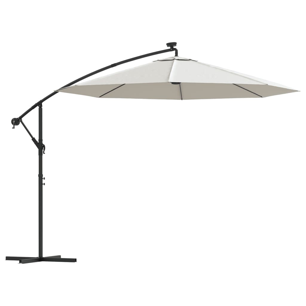 Zweefparasol met LED-verlichting en metalen paal 300 cm zand