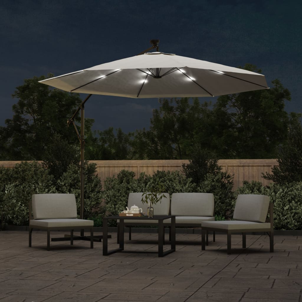 Zweefparasol met LED-verlichting en metalen paal 300 cm zand