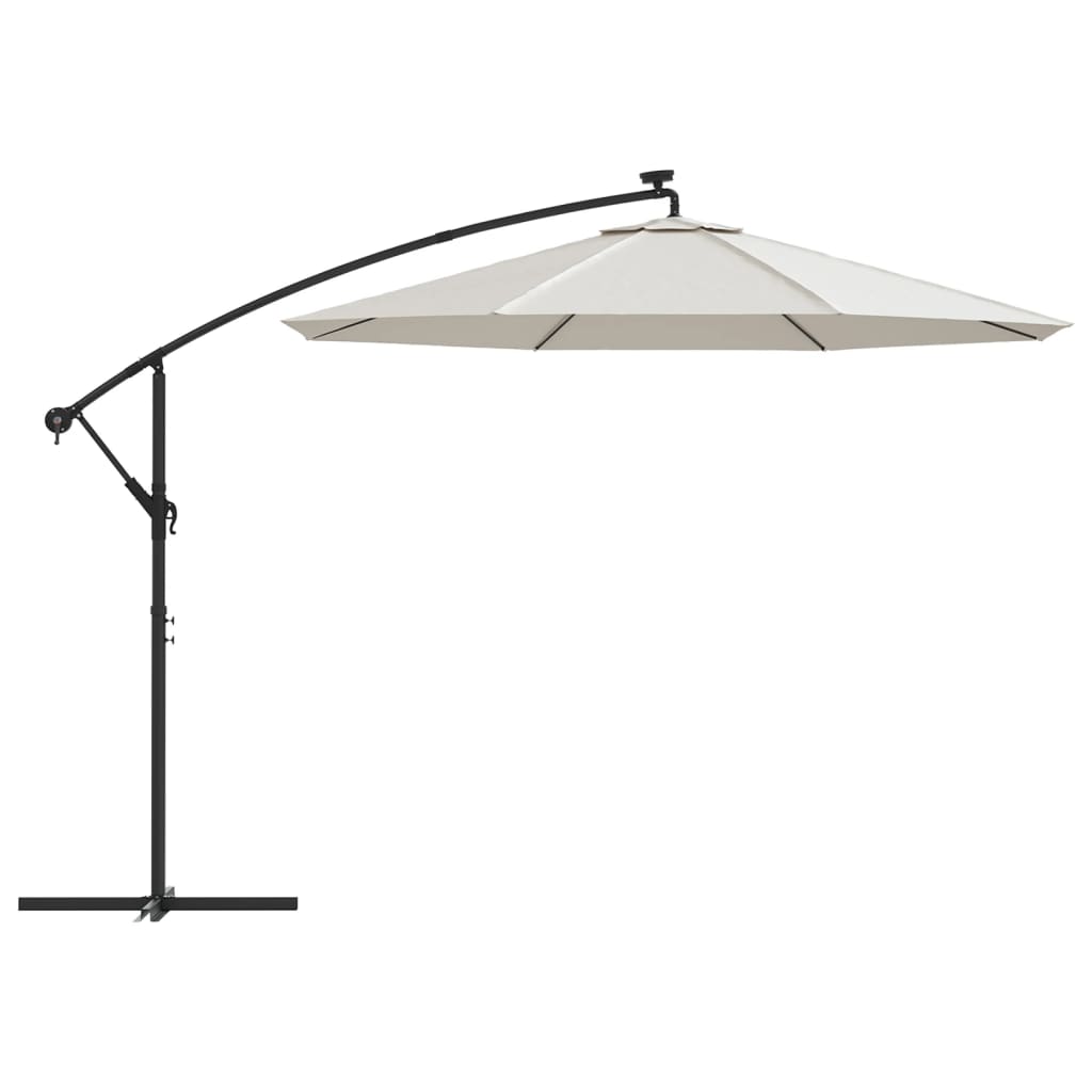 Zweefparasol met LED-verlichting en metalen paal 300 cm zand