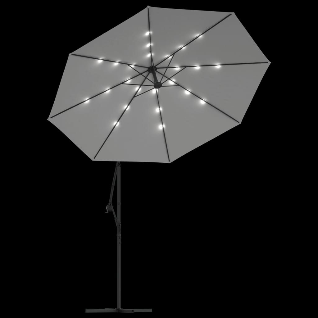 Zweefparasol met LED-verlichting en metalen paal 300 cm zand