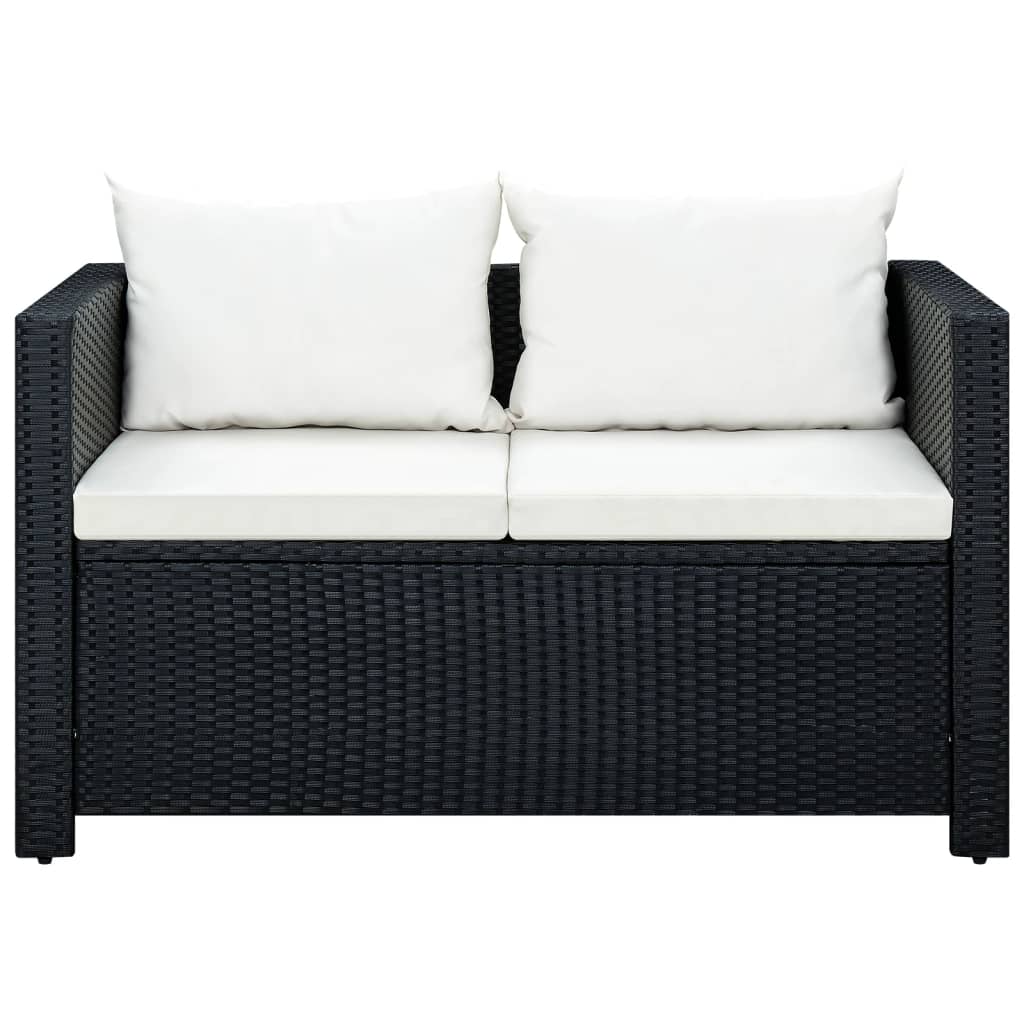 3-delige Loungeset met kussens poly rattan zwart