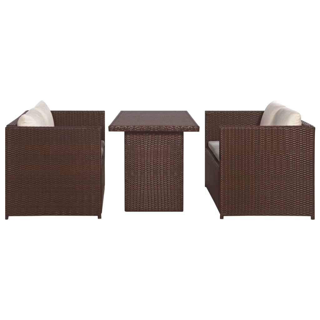 3-delige Bistroset met kussens poly rattan bruin