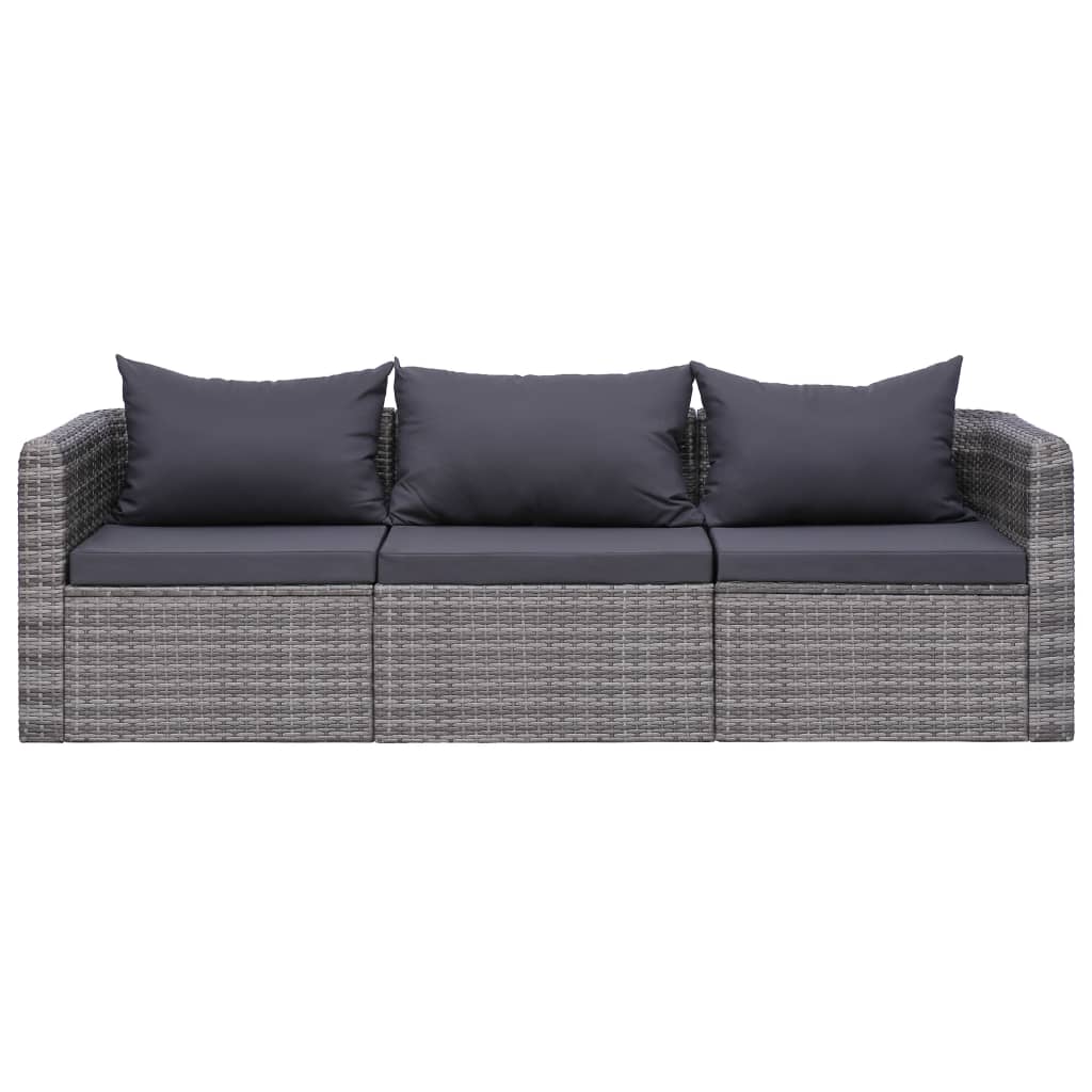 3-delige Loungeset met kussens poly rattan grijs