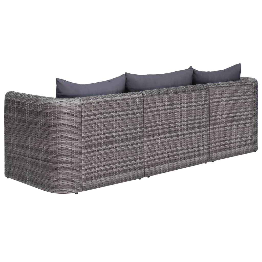 3-delige Loungeset met kussens poly rattan grijs