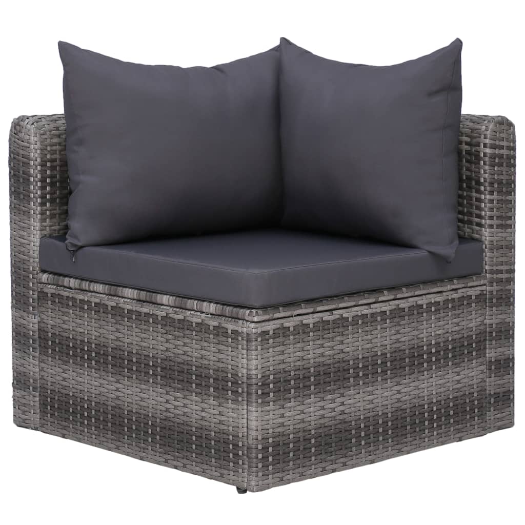 3-delige Loungeset met kussens poly rattan grijs