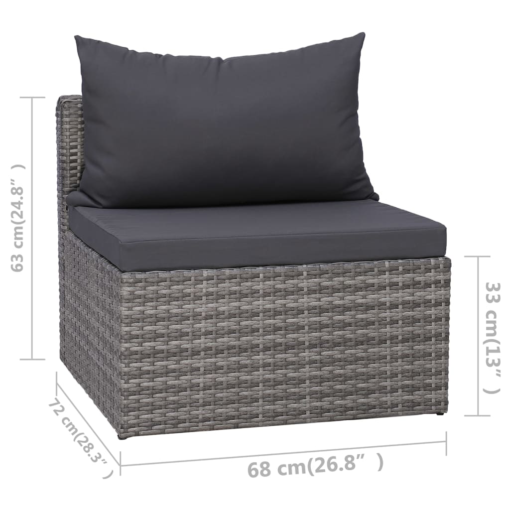 3-delige Loungeset met kussens poly rattan grijs