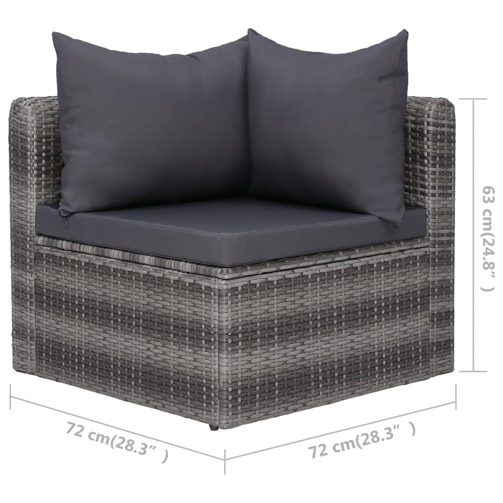 3-delige Loungeset met kussens poly rattan grijs