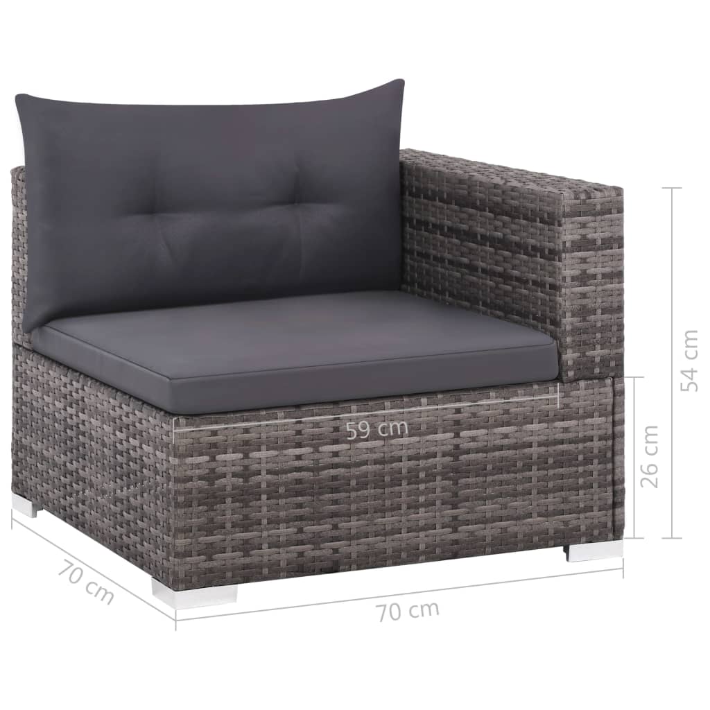 3-delige Loungeset met kussens poly rattan grijs