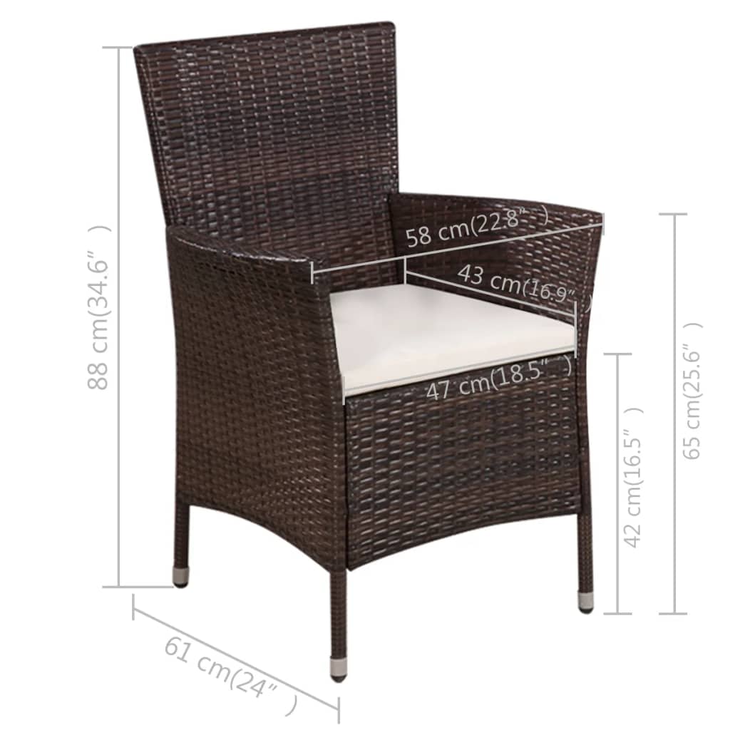 3-delige Bistroset poly rattan bruin