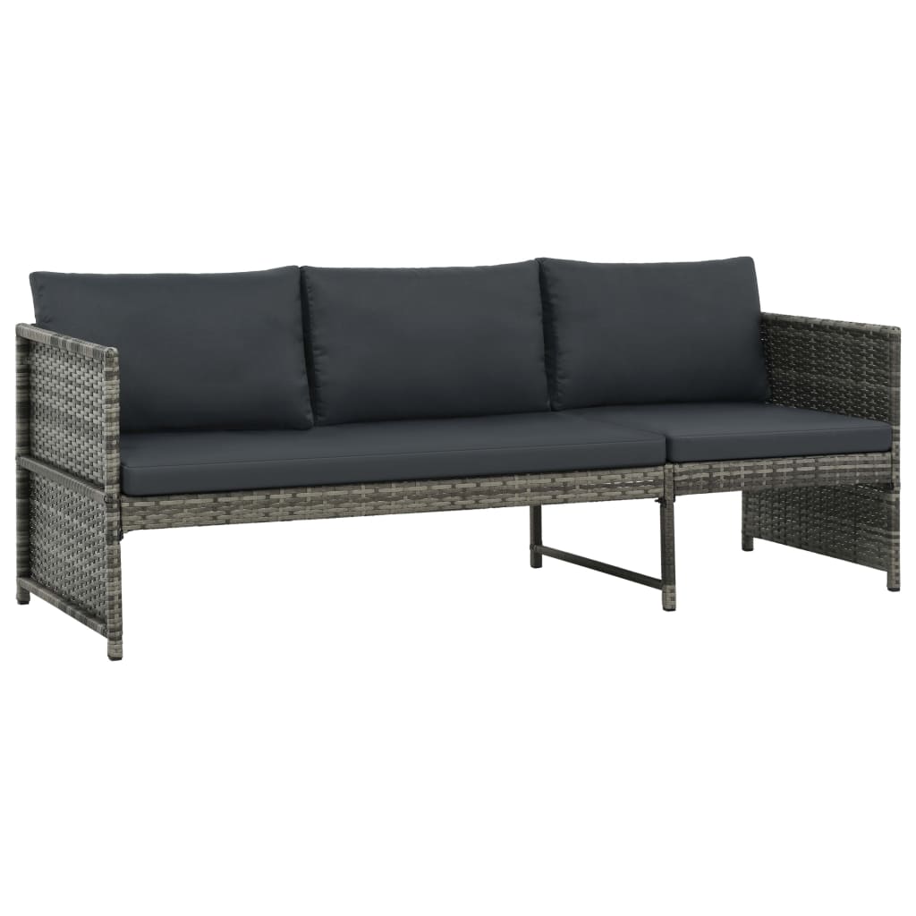 3-delige Loungeset met kussens poly rattan grijs