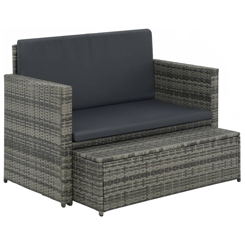 2-delige Loungeset met kussens poly rattan grijs