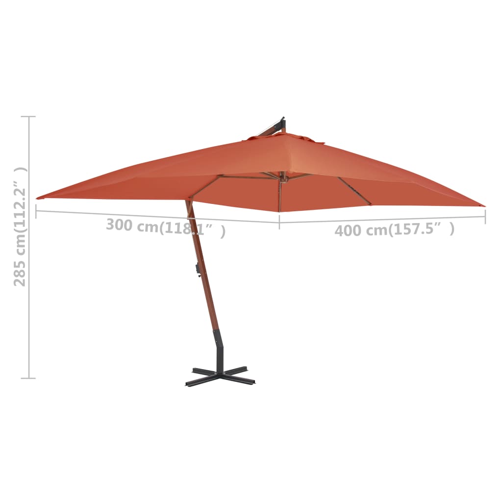 Zweefparasol met houten paal 400x300 cm terracottakleurig