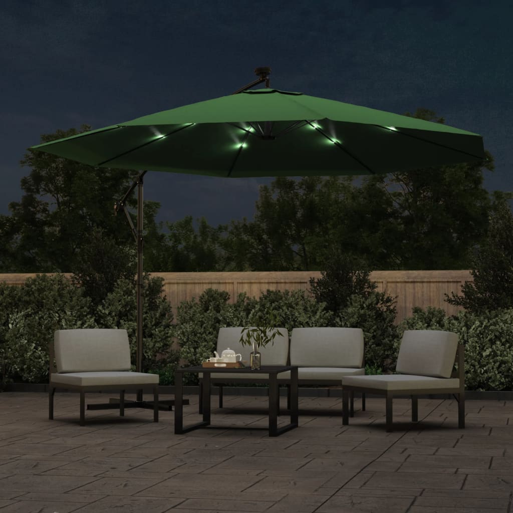 Zweefparasol met LED-verlichting en metalen paal 350 cm groen