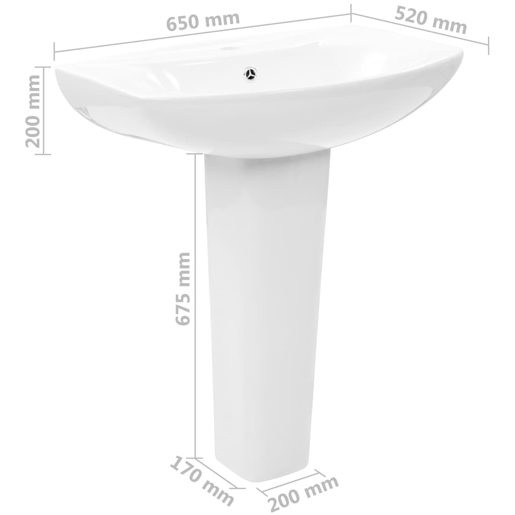 Wastafel op voet vrijstaand 650x520x200 mm keramiek wit