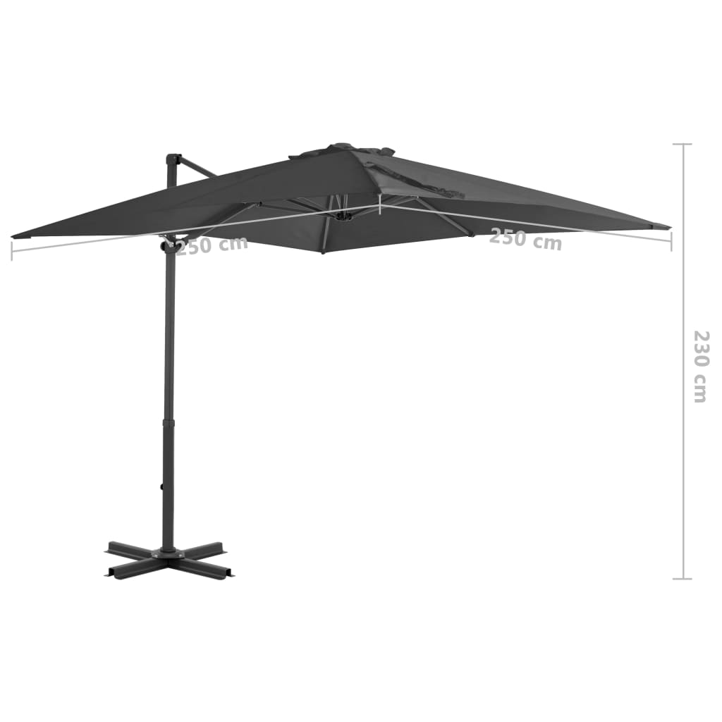 Zweefparasol met aluminium paal 250x250 cm antracietkleurig