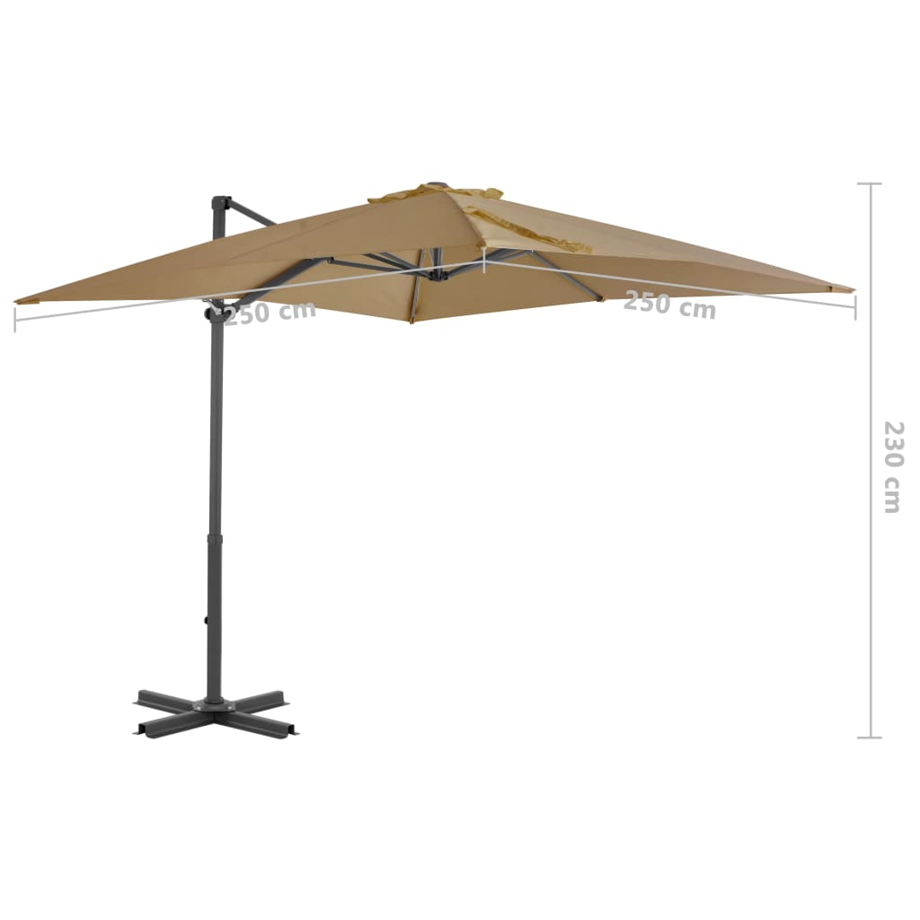 Zweefparasol met aluminium paal 250x250 cm taupe