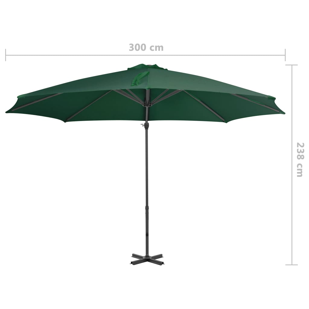 Zweefparasol met aluminium paal 300 cm groen