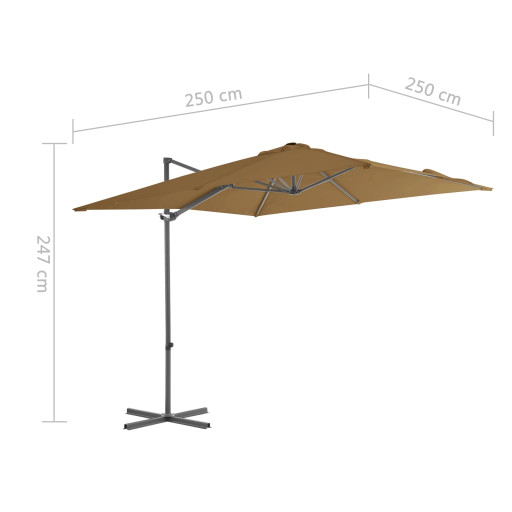 Zweefparasol met stalen paal 250x250 cm taupe