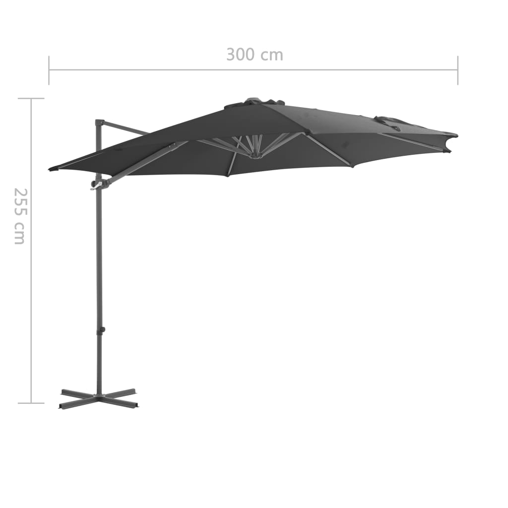 Zweefparasol met stalen paal 300 cm antraciet