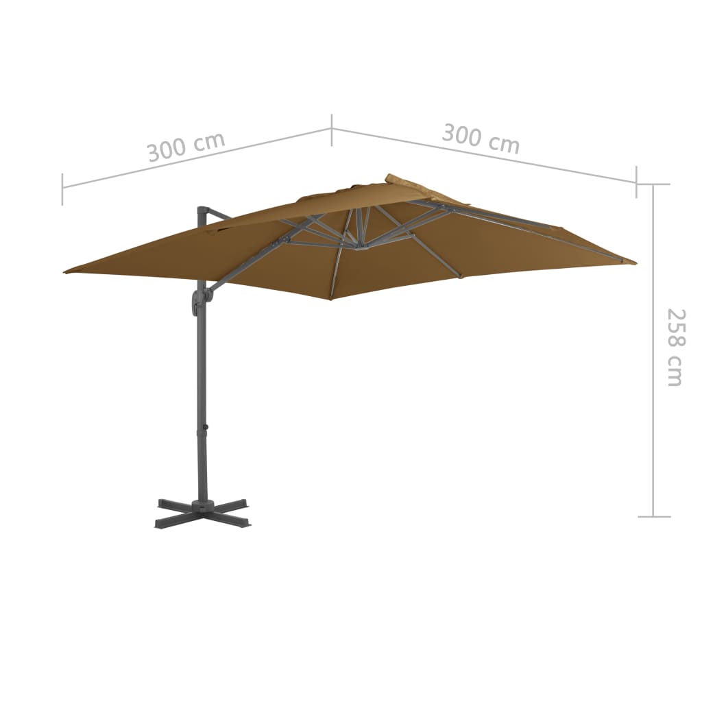 Zweefparasol met aluminium paal 300x300 cm taupe