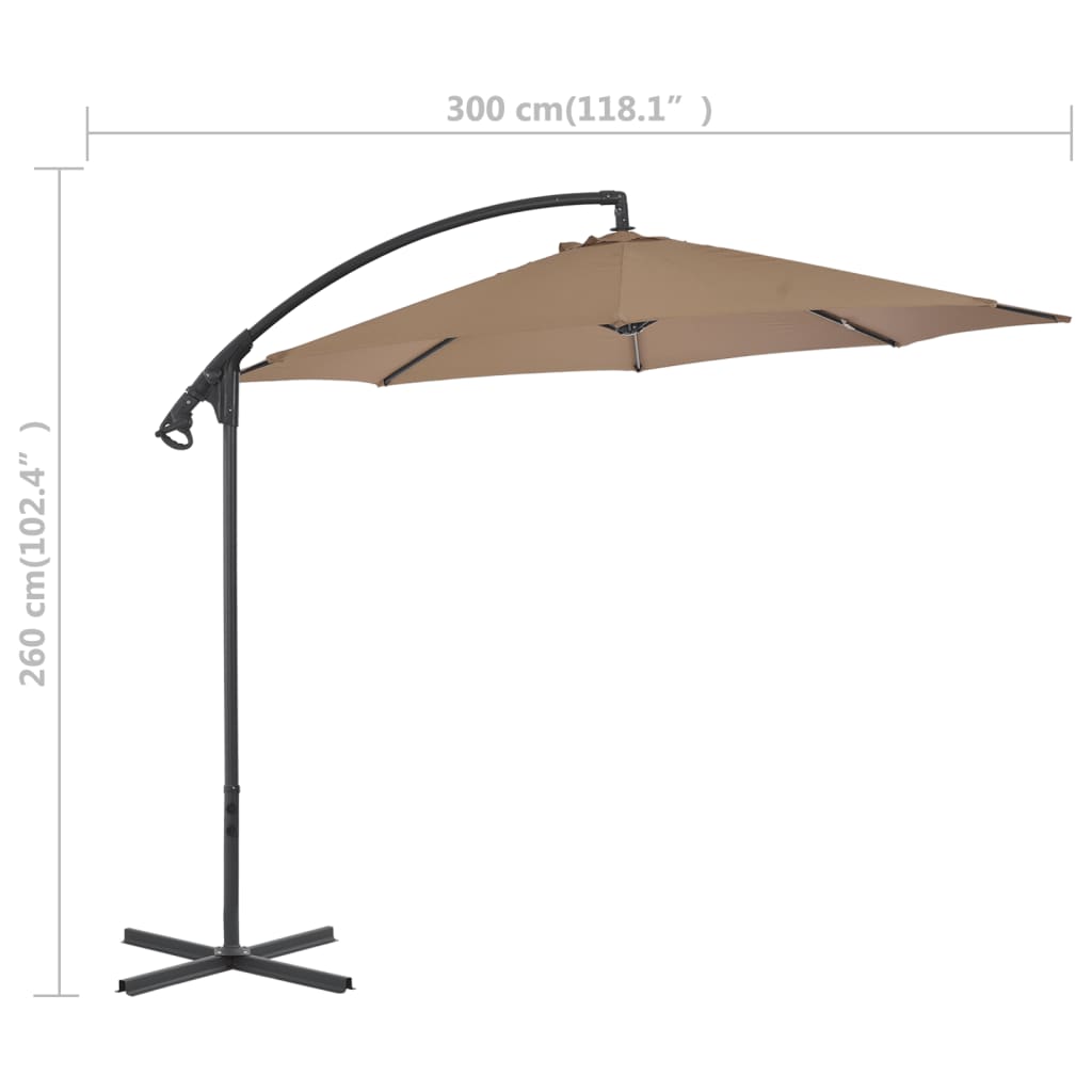 Zweefparasol met stalen paal 300 cm taupe