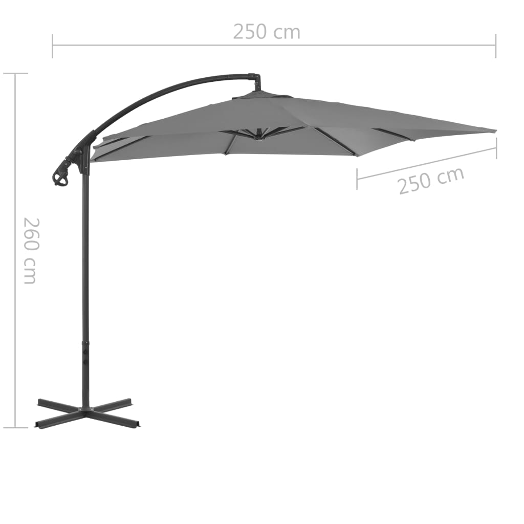 Zweefparasol met stalen paal 250x250 cm antracietkleurig