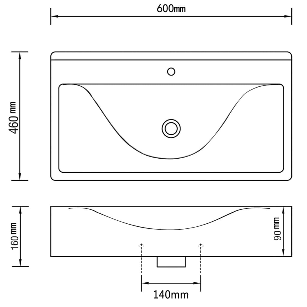 Wastafel met overloop 60x46x16 cm keramiek zilverkleurig