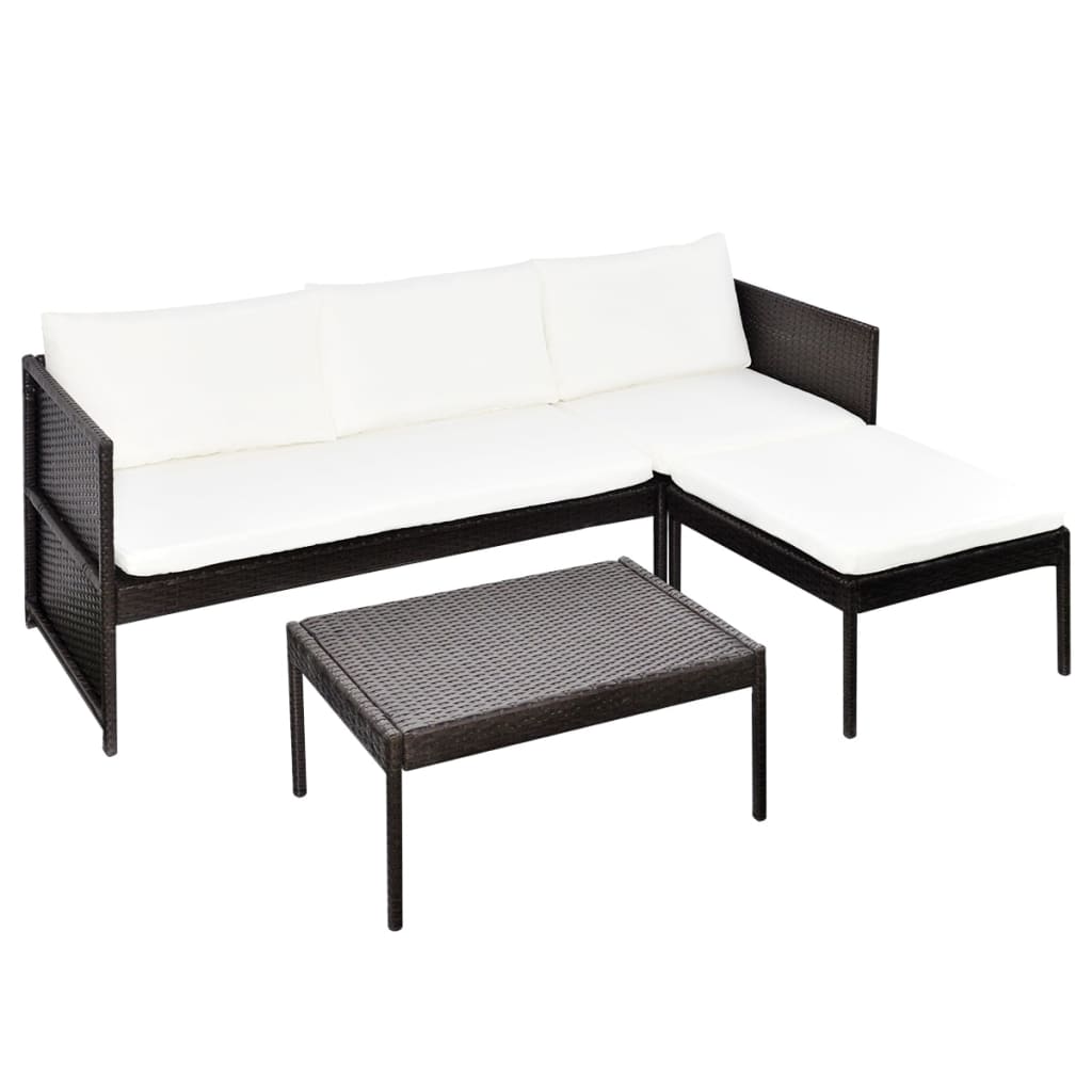 3-delige Loungeset met kussens poly rattan bruin