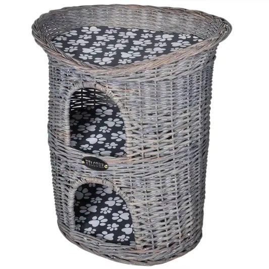 2-Tier Willow Cat Tree Pet House/Bed/Scratching Post with Cushion