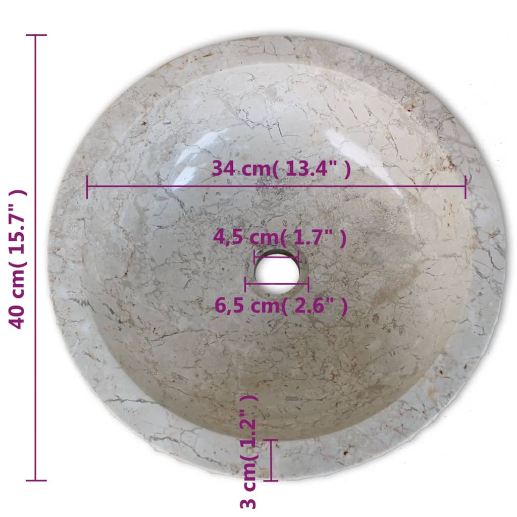 Wastafel 40 cm marmer crème