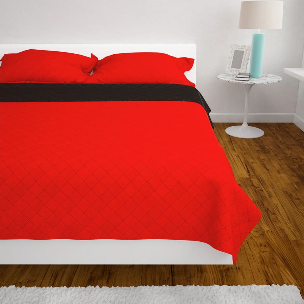 131552 vidaXL Dubbelzijdig Quilted Bedspread Rood en Zwart 170x210 cm