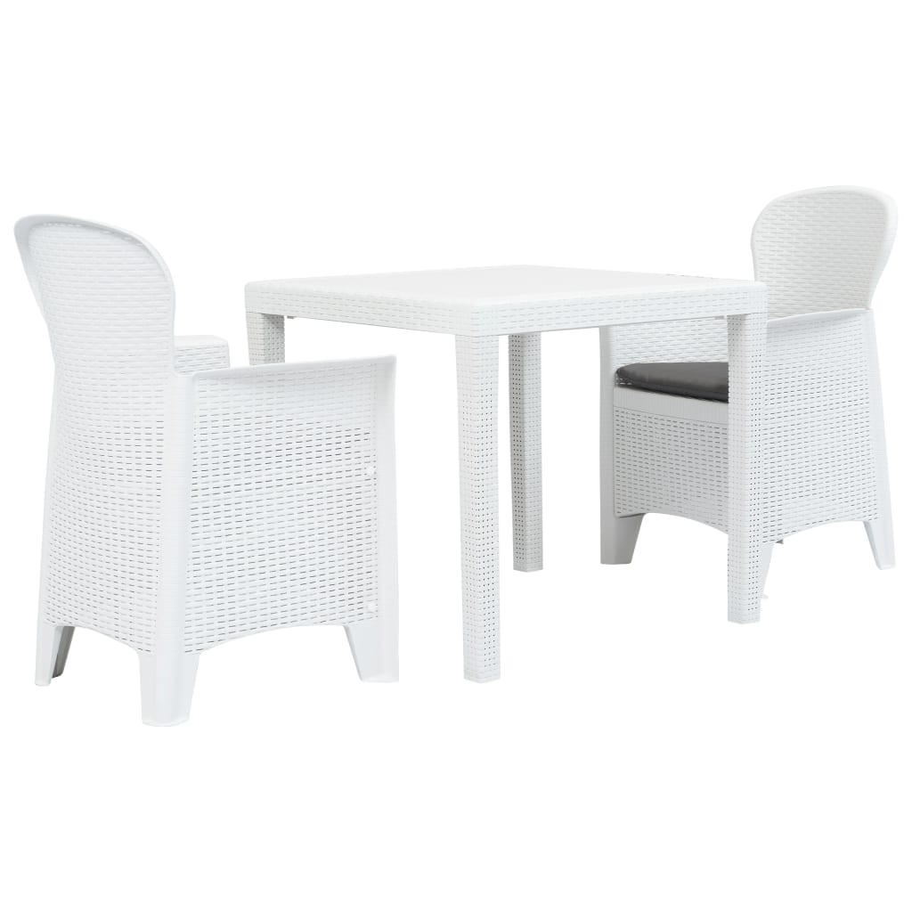 3-delige Bistroset rattan-look kunststof wit