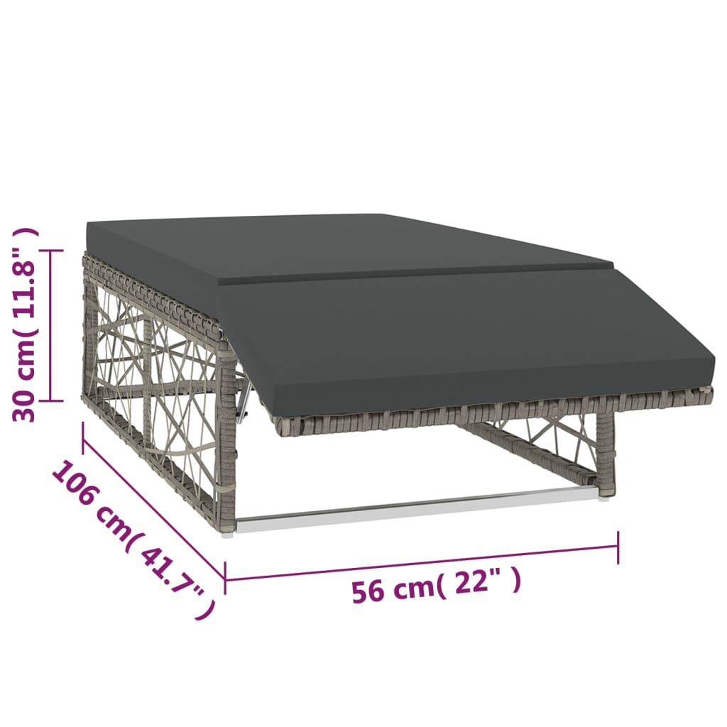 2-delige Loungeset met kussens poly rattan grijs